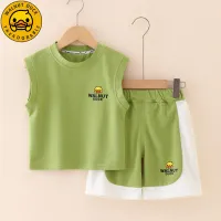 Little Yellow Duck Boys Summer Clothes Suit 2023 New Style Children's Clothes Sleeveless Vest Boys Summer Baby Clothes  Green