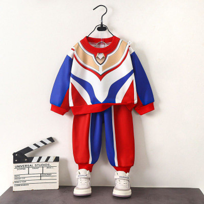 2-Piece Toddler Boy Autumn Casual Contrast Color Stitching Long Sleeves Tops & Pants