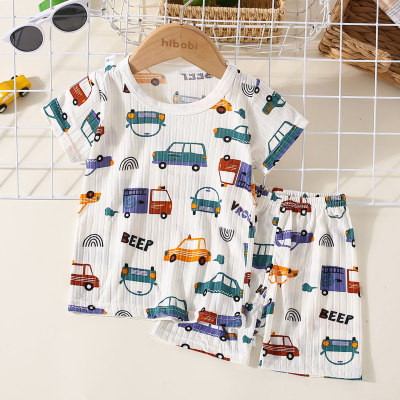 2-piece Toddler Boy Allover Vehicle Printed Short Sleeve Top & Matching Shorts