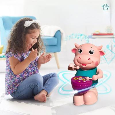 Electric rocking drum cute cow with light music toy