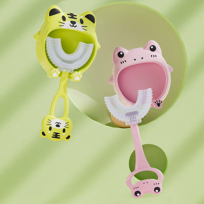 Brosse à dents bébé en forme de U pour enfants de 2 à 12 ans brosse à dents de nettoyage de bouche en silicone à cheveux doux
