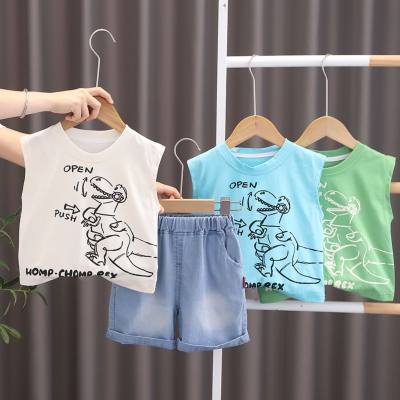 Summer outerwear for infants and young children fashionable toy dinosaur round neck short sleeve thin suit trendy boy summer suit