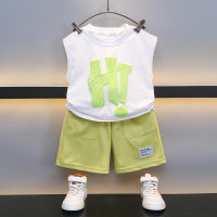 Children's clothing, summer boys' sportswear suit, summer clothing for children, vest tops, three-quarter pants, fashionable two-piece set  White