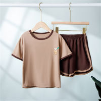 Children's short-sleeved T-shirt suit summer thin loose home clothes  Coffee