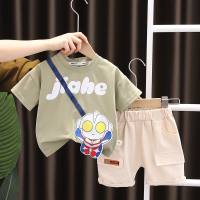 2023 Sommer koreanische Baumwolle Kinderkleidung für Jungen und Mädchen kurzärmelige Cartoon-Bösewicht zweiteilige Sommerkleidung Kinderanzug Dropshipping  Grün