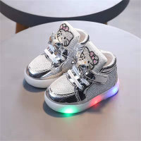 Zapatos luminosos transpirables con diamantes de imitación de princesa Hello Kitty para niños  Plata