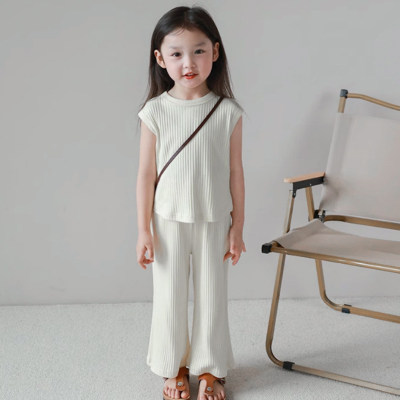 Summer new baby girl ice silk suit baby girl summer loose sleeveless vest top trousers two-piece set