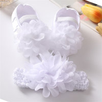 Conjunto de zapatos con diadema para bebé, bonitos zapatos de princesa con flores  Blanco