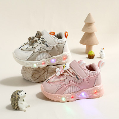 Sneakers in velcro LED patchwork tinta unita per bambini