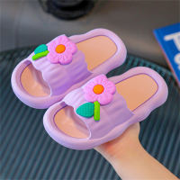 Zapatillas infantiles antideslizantes con estampado de flores.  Púrpura