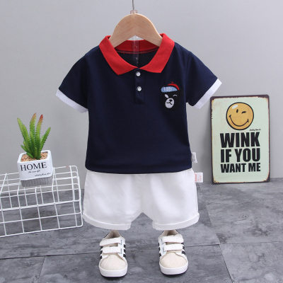 Boys' summer clothes, children's short-sleeved suits, new summer styles for boys and girls, fashionable striped polo shirts, two-piece set