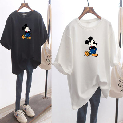 Camiseta de manga curta solta cartoon mouse print top