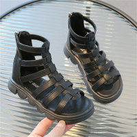 Zapatos romanos de princesa para niñas pequeñas, sandalias huecas de suela blanda para niños grandes y niñas  Negro