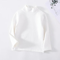 Camisa de fondo de cuello alto, suave y agradable a la piel, informal, de color sólido para niña pequeña  Blanco