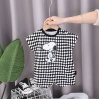 New summer baby jumpsuit black and white checkered cartoon baby short-sleeved clothes summer thin jumpsuit  Black