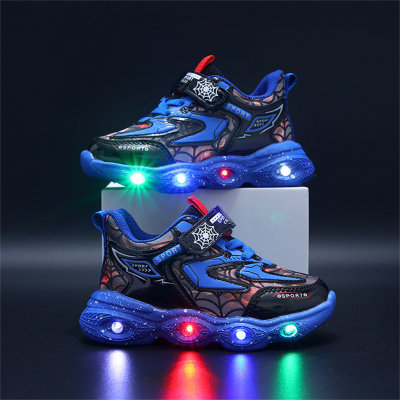 Calçados esportivos luminosos infantis com teia de aranha LED