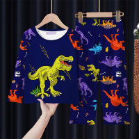 Nuevo traje para niños, pijamas de dinosaurios para niños, ropa de hogar para niños, traje informal diario de 2 piezas  Azul profundo