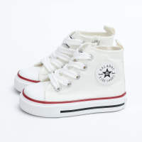 Toddler Classic Solid Color Lace-up High-top Canvas Shoes  White