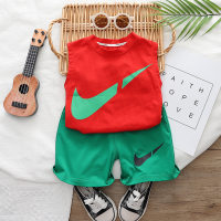 Foreign trade 2023 new summer Korean version of boys and girls sports broken hook sleeveless vest two-piece set fashionable Korean children's clothing  Red