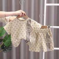 New boys summer suit, handsome children, fashionable clothes, baby summer short-sleeved two-piece set, trendy  Khaki