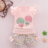 Children's clothing girls summer clothing girls children's suits infant clothes baby girl 0-4 years old lollipop bow suit  Pink