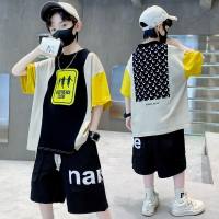 Children's clothing boys summer short-sleeved suits for middle and large children boys summer thin style summer style sports handsome  Black