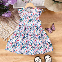 Toddler Girl's Butterfly Print Flying Sleeve Dress  Floral color