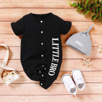 Body y sombrero estampados con letras de 2 piezas para bebé Baby Sin zapatos Shoes  Negro