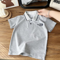 2024 summer children's clothing boys' middle and large children's 100-150 cotton stretch mesh short-sleeved polo shirt tops  Gray