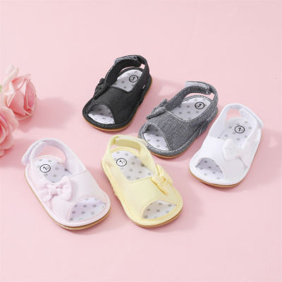 Baby Girl Solid Color Open Toed Bowknot Decor Velcro Sandals