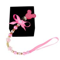 Crystal Mickey head bow anti-drop chain pacifier chain teether anti-drop rope  Pink
