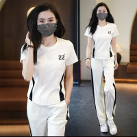 2PCS Casual Sports Suit Temperament Fashionable and Western Style Age-reducing Short-sleeved Wide-leg Pants Two-piece Set  White
