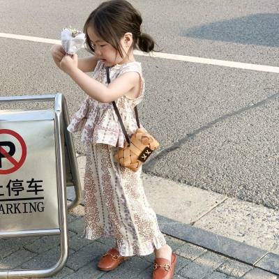 Jela Abbigliamento per bambini Abito floreale per bambini 2023 Nuove ragazze Stile etnico Stile coreano Top senza maniche Pantaloni dritti in pizzo