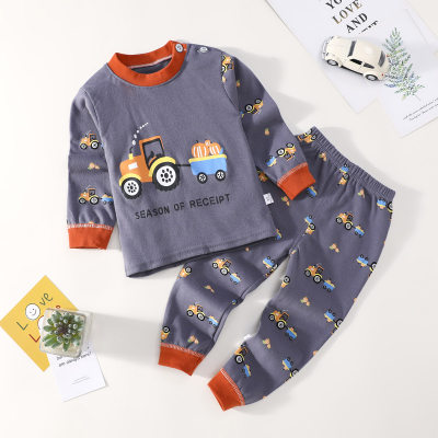 2-piece Toddler Boy Pure Cotton Vehicle Printed Long Sleeve Top & Matching Pants