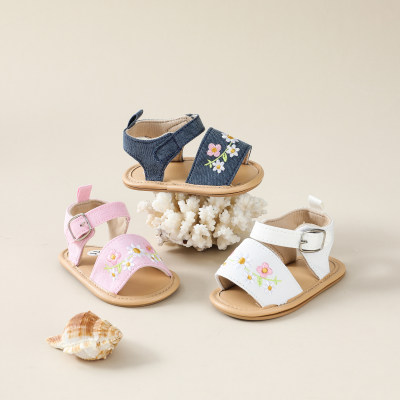 Sandales velcro à bout ouvert à motif floral pour bébé
