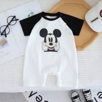 Nueva ropa de verano para bebés, mono de manga corta con estampado de dibujos animados de Mickey, mono fino de algodón  Blanco