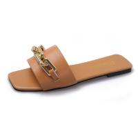 Women's metal chain sandals fashionable for outdoor wear  Khaki