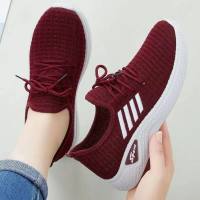 Mesh hollow sports shoes women's shoes summer new mesh shoes single shoes casual running lightweight breathable flying woven shoes  Red