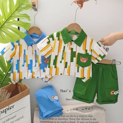 Children's summer short-sleeved suits new style children's summer clothes stylish boys cartoon shirt two-piece suit baby children's clothing trend