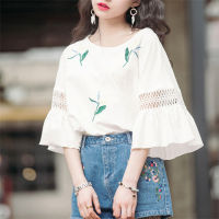 Teen Girl Hollow Lace Bell Sleeve Top  White