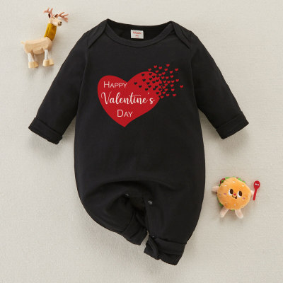Mameluco de manga larga y pierna larga con patrón de corazón y letras para el día de San Valentín para bebé