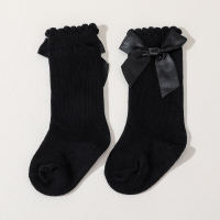 Baby Girl Solid Color Bowknot Decor Socks  Black