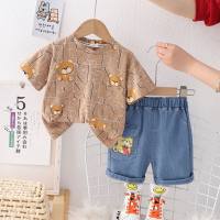 Letter Printed T-shirt Shorts Children's Clothing Set Cartoon Cute Boys' Suit Summer Casual All-match Two-piece Suit  Brown