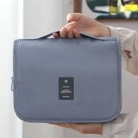 Bolsa de cosméticos de sarga, bolsa de lavado femenina simple coreana portátil, bolsa de gancho para bolsa de cosméticos para hombres de gran capacidad  gris