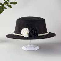 قبعة مزخرفة بالزهور والخرز بلون سادة من القطن الخالص للفتيات الصغيرات  أسود