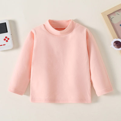 Toddler Girl Pure Cotton Solid Color Mock Neck Long Sleeve T-shirt