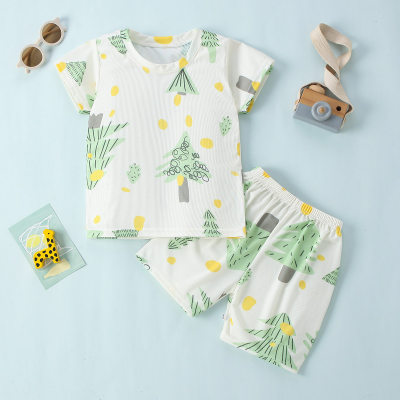 2-piece Toddler Boy Allover Tree Printed Short Sleeve T-shirt & Matching Shorts