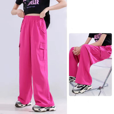 Girls pants children's summer new style ice silk wide-leg pants rose red anti-mosquito casual overalls big children