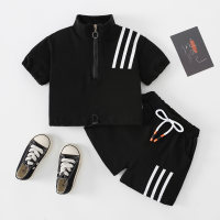 Toddler Boy Casual Pure Cotton Color-block Top & Shorts  Black