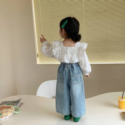 Boys and girls pants loose wide-leg jeans nine-point pants 24 spring and autumn new foreign trade children's clothing for 3-8 years old